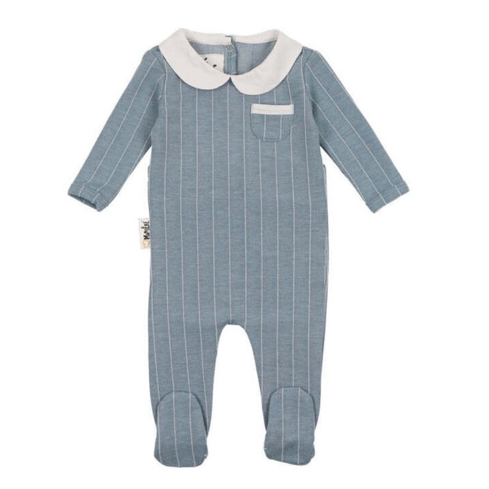 Maniere Raised Stripe Footie in Blue